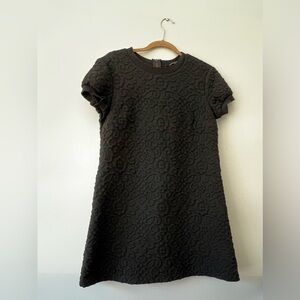 ZARA Black Dress Textured Embossed Floral Design Mini Shift Dress LARGE